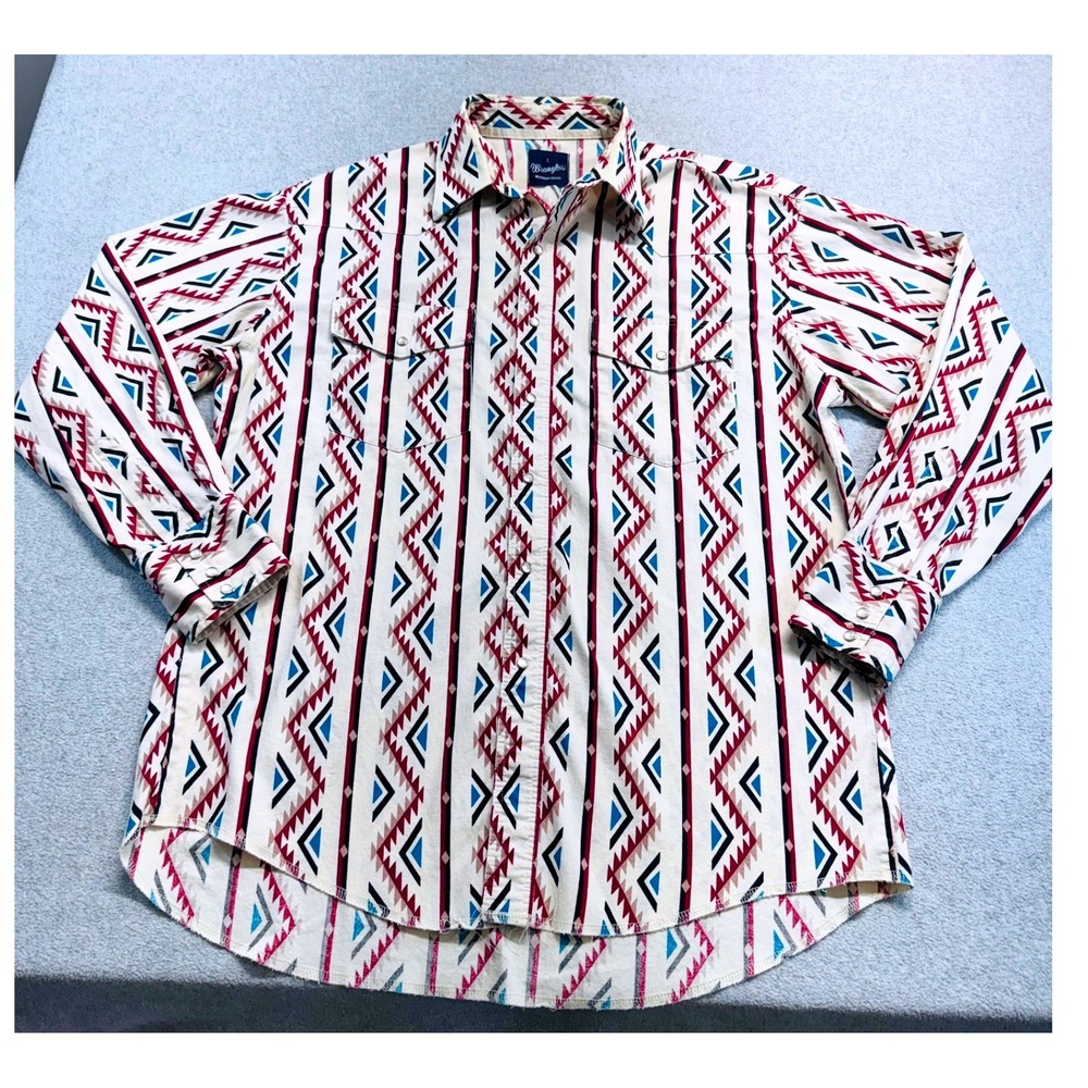 Wrangler Western Shirt Mens L Southwestern Geometric Pearl Snap Cowboy Rodeo